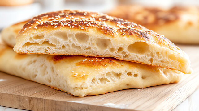 Freshly baked flatbread with golden crust and soft texture, perfect for pairing with various dips and dishes.