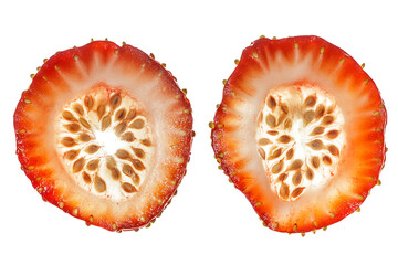 Juicy strawberry halves offer a fresh taste, perfect for healthy snacks, desserts, or vibrant breakfast bowls, radiating summer sweetness and simple joys