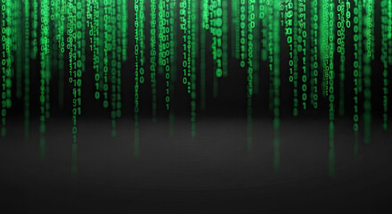 Binary code falling from the sky on a black background.