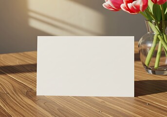 Sunlit Notecard Mockup: Tulips & Warm Wood