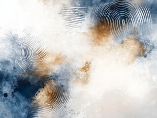 Abstract grunge background with fingerprint patterns in blue gold and white tones.