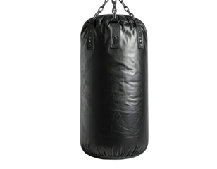 Hanging, black, leather boxing bag