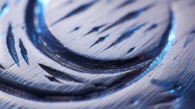 Abstract close up of etched metal surface with reflective light