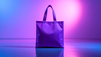Stylish Purple Tote Bag on Neon Background - Eco-Friendly Fashion