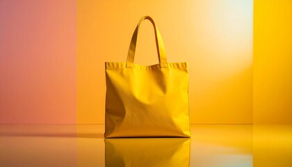 Vibrant Yellow Tote Bag on Reflective Surface - Minimalist Design