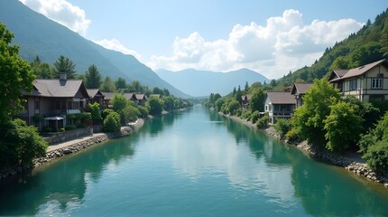 small village on the riverbank