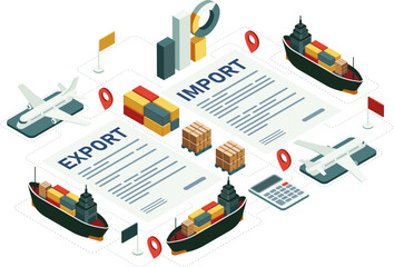 Isometric Global Import Export Logistics and Documentation