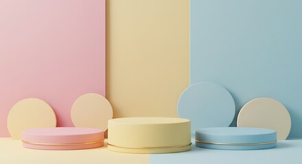 Pastel Podiums: Dreamy 3D Render of Soft Textures