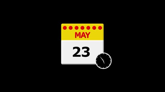Calendar with May 23rd and a clock symbol, signifying time twenty-three date