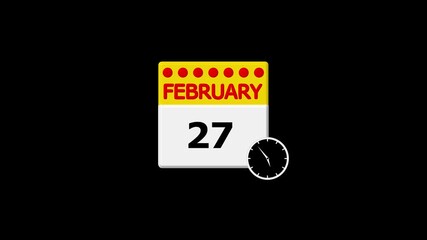 February 27th Calendar Page with Clock Icon on Black Background date