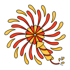 Colorful red and gold firework explosion for Chinese New Year celebration and joy.