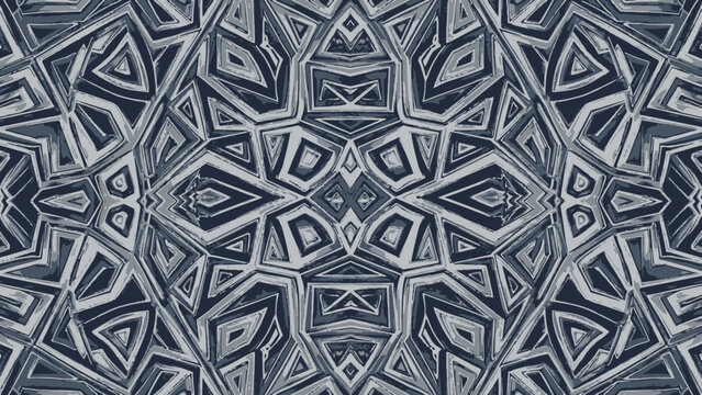 Abstract geometric pattern with intricate shapes and lines in shades of gray.