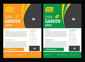 Lawn and gardening service flyer design template. Tree and gardening service poster leaflet design. lawnmower flyer template.  flyer template enhances your garden services' online presence.