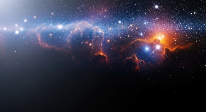 A vibrant nebula with stars and clouds in space. - Powered by Adobe