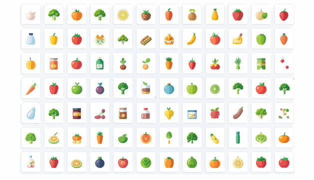 Fresh produce icons convey healthy eating and lifestyle choices, perfect for nutrition guides, recipe books, and promoting wellness with vibrant, modern designs