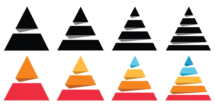 Triangular pyramid colorful icon. triangular pyramid infographics. educational materials. diagrams with ascending levels. Pyramid infographic