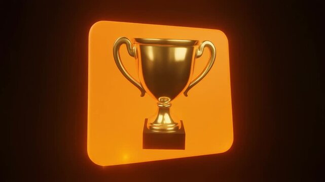 Golden Trophy Icon on Orange Rounded Square over Black Background Award Concept