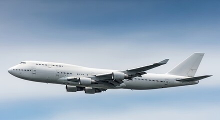 Fototapeta premium A white jet airplane in flight against a clear blue sky.
