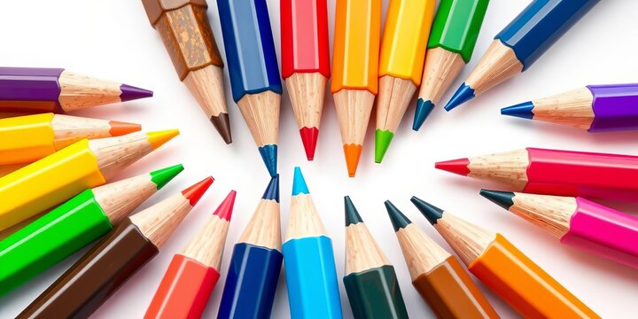 Close-up of colorful vector marker pen tips, arranged artistically on white background, vibrant, colorful markers - Powered by Adobe