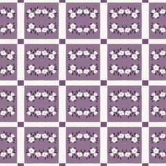 Obraz premium Seamless floral pattern with white roses on purple background