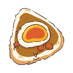Cute Japanese Onigiri with Soft-Boiled Egg Filling Vector