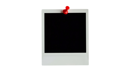 Instant photo frame mockup template with red pin for memories display and presentation use isolated on transparent background