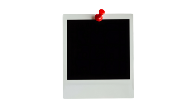 Instant photo frame mockup template with red pin for memories display and presentation use isolated on transparent background