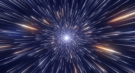 Abstract cosmic hyper speed background with light rays and diverging beams