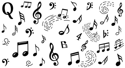 Collection of assorted black musical notes and symbols, suitable for backgrounds