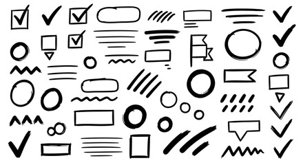 Collection of hand-drawn shapes and check marks for design elements and illustrations