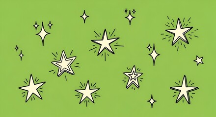 Cute hand drawn star pattern on green background for kids wallpaper design