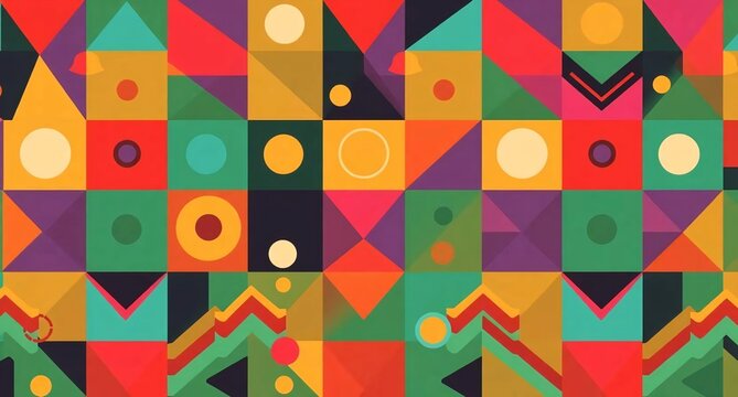 Colorful Geometric Pattern with Bold Shapes , bold, playful - Powered by Adobe