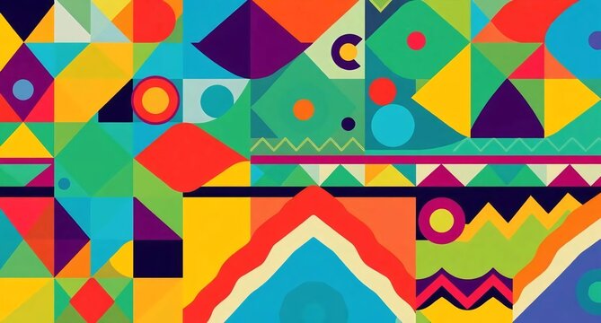 Vibrant Geometric Pattern with Bold Shapes and Colors zigzag, playful, visual, creative