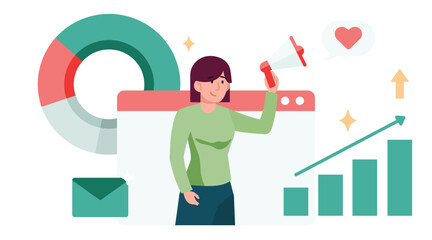 Woman with Megaphone Promoting Business Growth and Marketing Strategy.