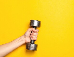 Hand grips worn dumbbell. Yellow background. Simple