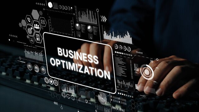 Modern Business Optimization Concept with Digital Interface and Data Visualizations for Enhanced Performance and Efficiency. Asymptotic smart data analytic.