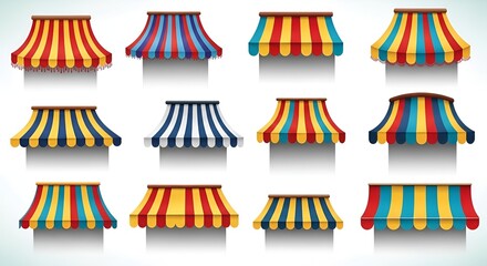 Variety of Colorful Striped Awning Designs for Shops and Market Stalls collection