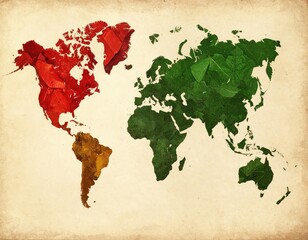 World map made of fall leaves