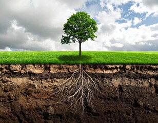 Tree shows above-ground and underground root structure