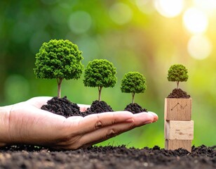 Trees sprout in hand. Blocks rise. Green backdrop