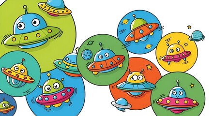 Whimsical Ufo Cartoon Seamless Pattern Design with Colorful and Playful Elements