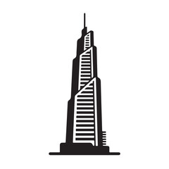 Silhouette of Lotte World Tower, plain white background, vector