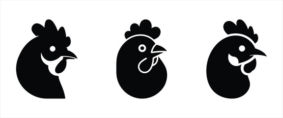 Chicken Head Icons Farm Animal Silhouette Graphic Designs