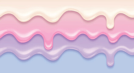 Sweet Drips of Cream and Icing in Pastel Colors on Blue Background