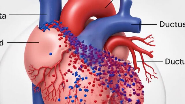 Animated illustration of fetal heart circulation and ductus arteriosus
