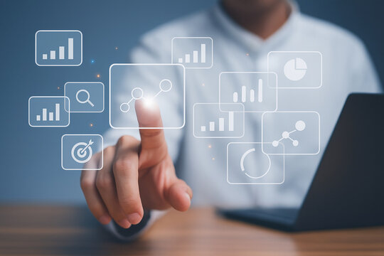 hand pushing a button on a touch screen interface