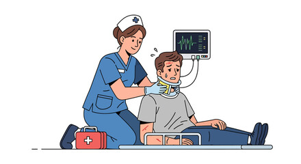 Dedicated nurse providing immediate medical assistance and first aid to an injured patient on a stretcher, highlighting essential healthcare and emergency response