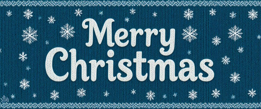 Merry Christmas Greeting with Snowflakes and Knitted Pattern in Festive Holiday Design