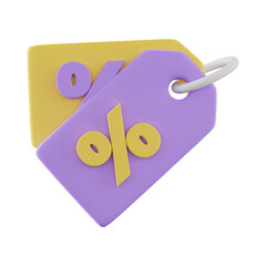 3D Rendered Discount Tags with Percentage Symbols.