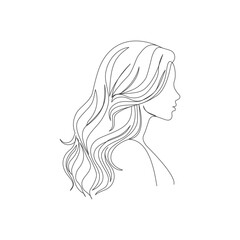 Continous line art woman side view, long ripple waves